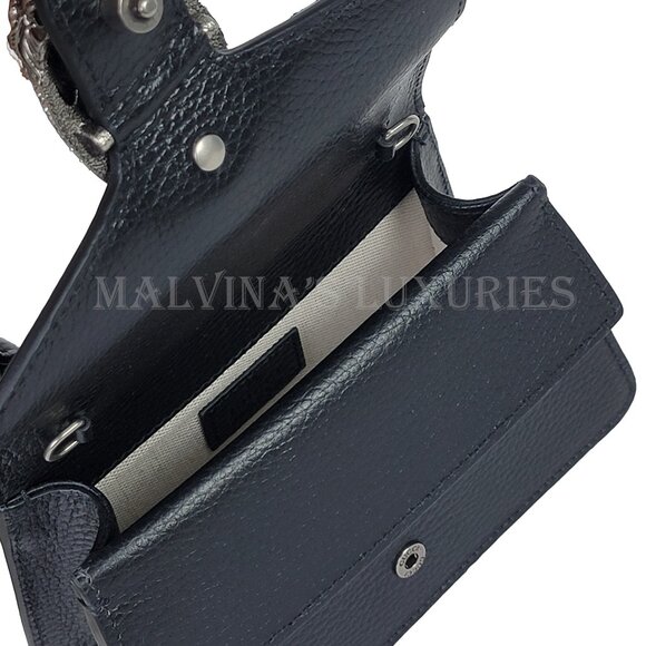 GUCCI BAG 752029 MINI DIONYSUS BLACK LEATHER w CRYSTAL TIGER TOTE - Picture 13 of 16